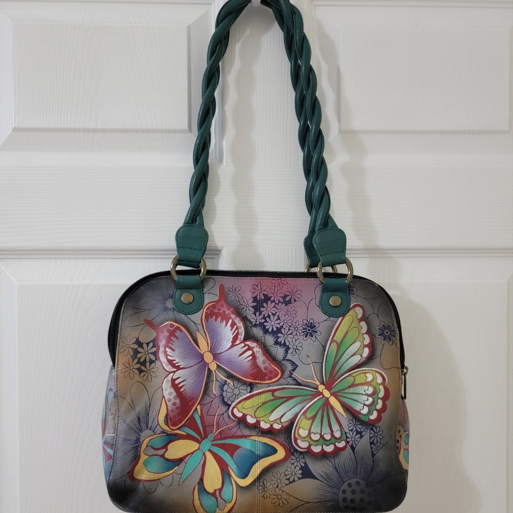 Anuschka Multicolor Butterfly Shoulder Bag